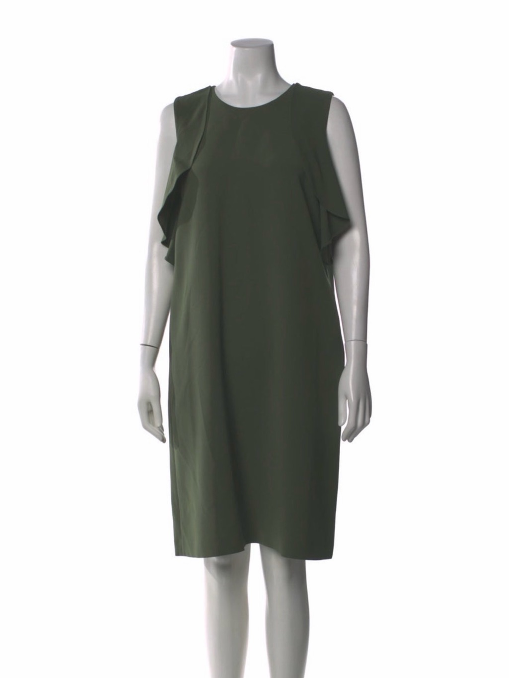 Lafayette 148 New York Olive Green Ruffle Shift Dress Viscose Pockets Nwt Medium